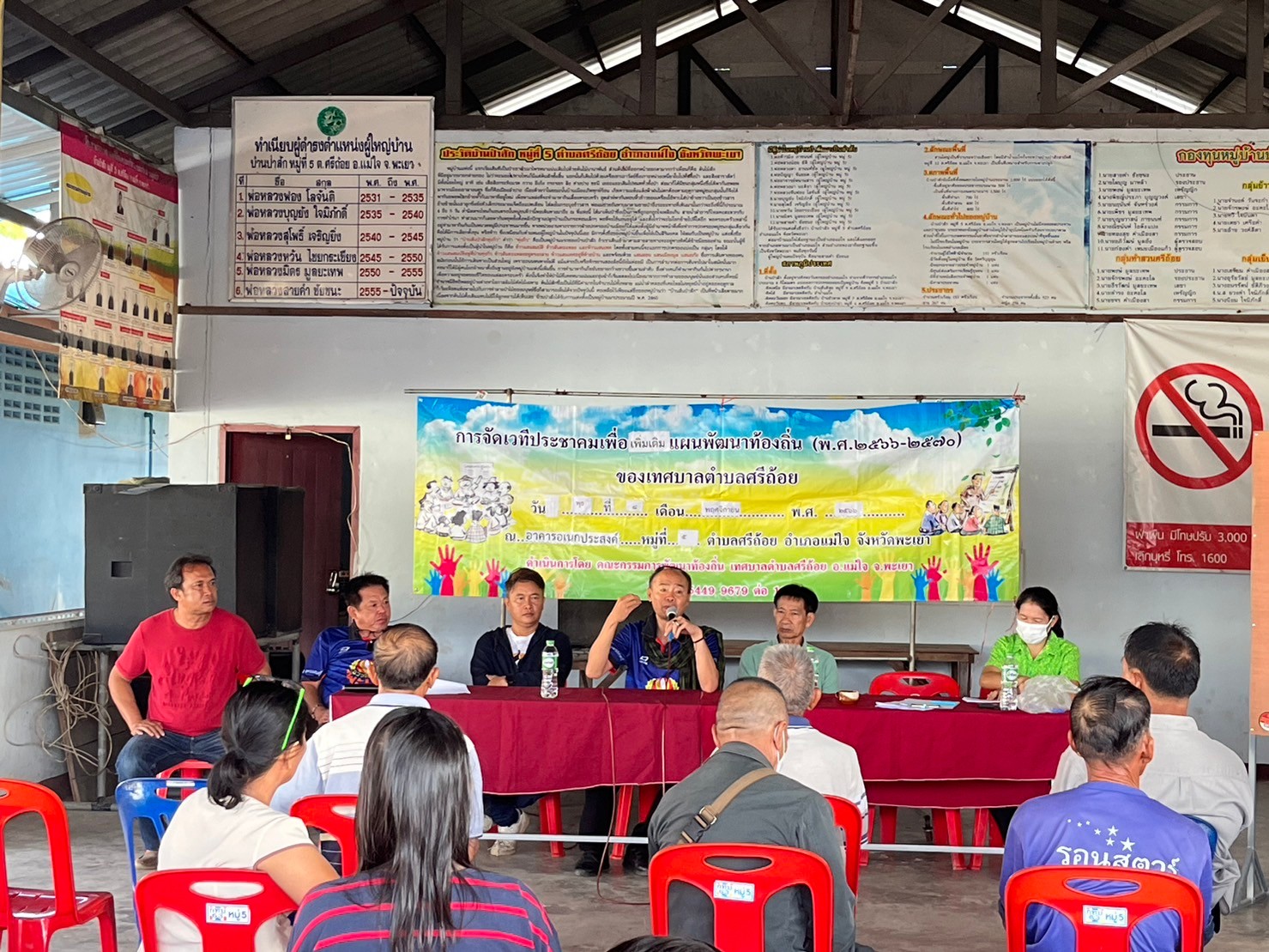 จัดเวทีประชาคมหมู่บ้านเพื่อรับฟังปัญหาและความต้องการของประชาชนเพื่อนำไปจัดทำแผนพัฒนาท้องถิ่น (พ.ศ. 2566-2570) เพิ่มเติมฯ ของเทศบาลตำบลศรีถ้อย ณ อาคารเอนกประสงค์หมู่ที่ 5 บ้านป่าสัก